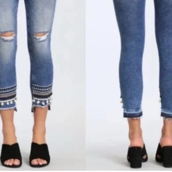 Mavi Blue Distressed Embroidered Cropped ankle Jeans - Picture 8 of 10